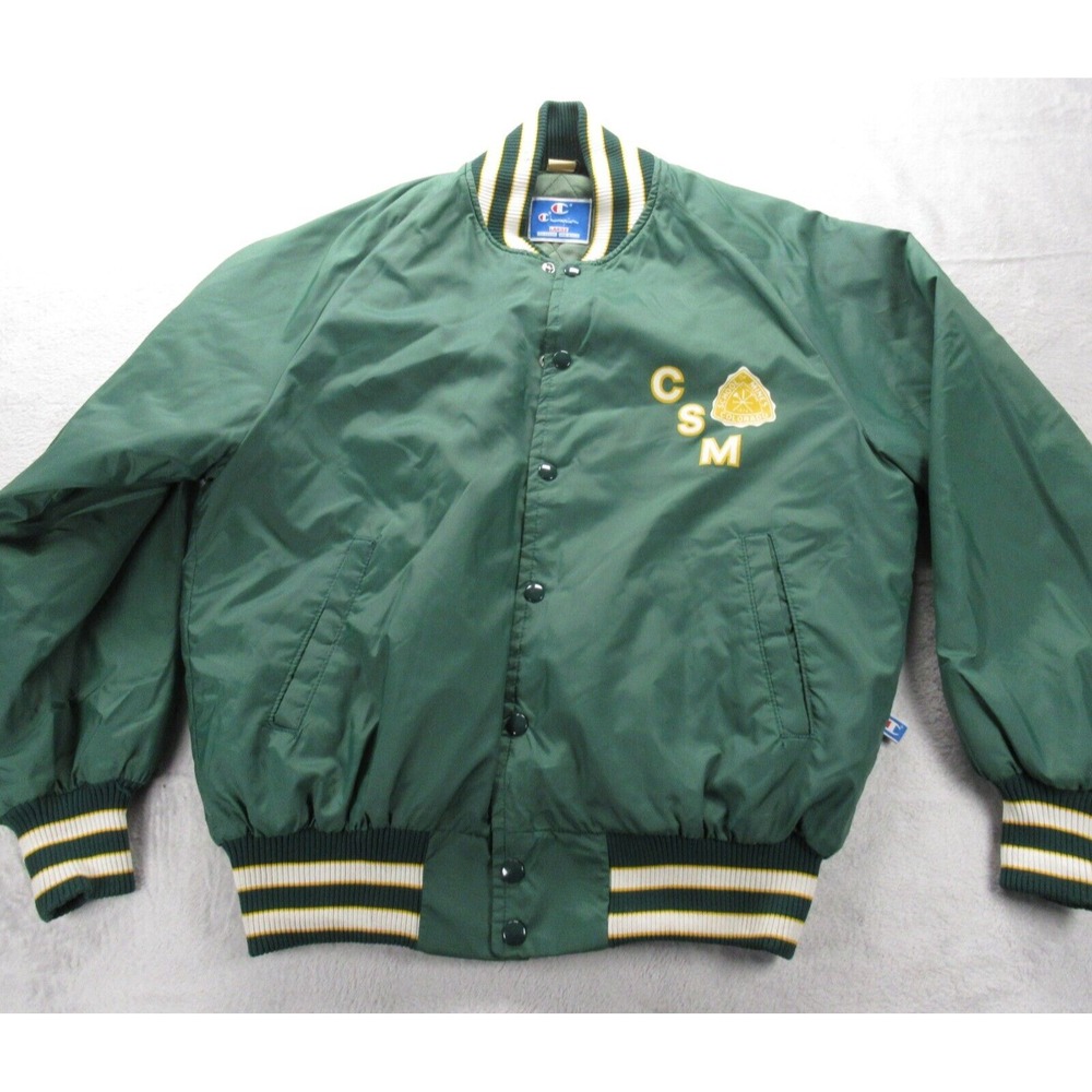 Vintage Champion Jacket Men Large Green Logo Snap Bomber Made In USA  Varsity